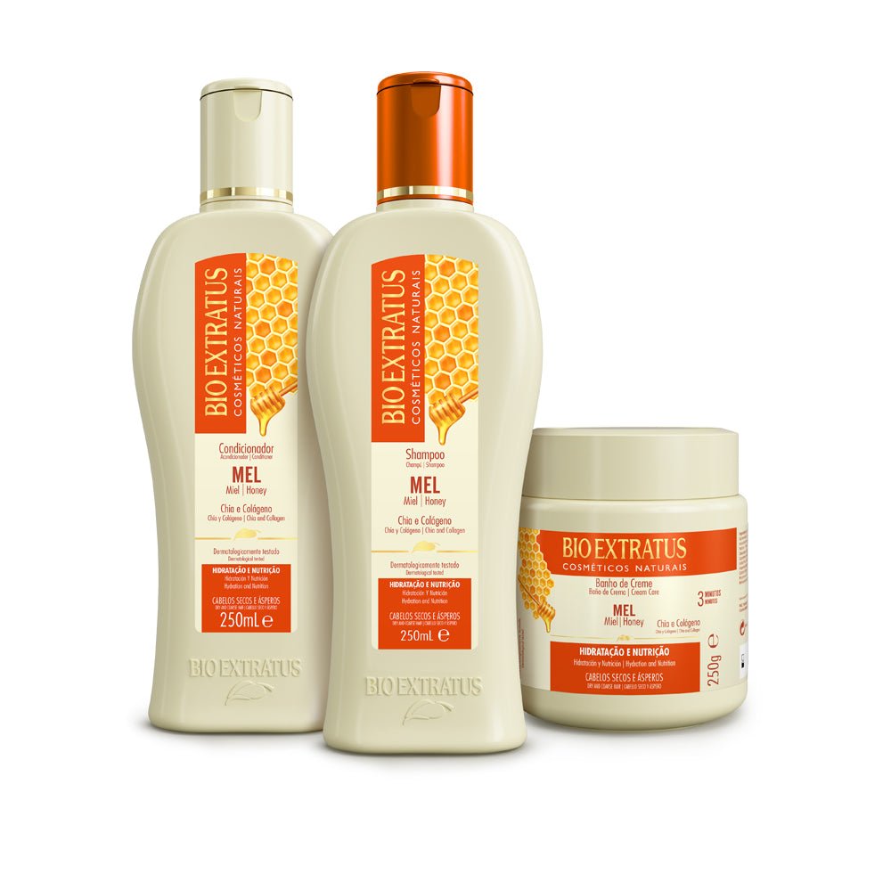 Kit Miel Champú, Acondicionador y Baño de Crema - Bio Extratus Cosméticos Naturales